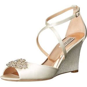 Badgley Mischka Cream Abigail Evening Wedge Sandals